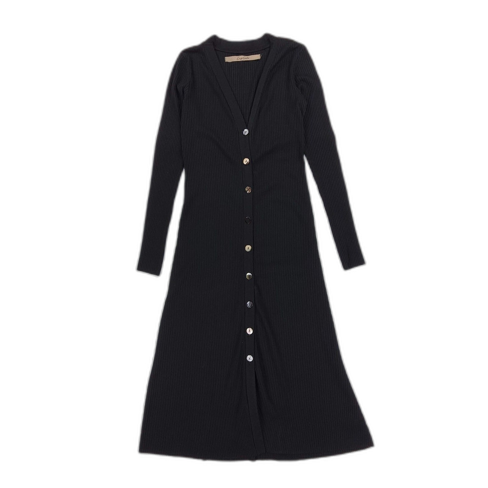 ENZA COSTA A Coste Flare Cardigan Dress Black Quiet Luxury Minimal Clean Girl XS